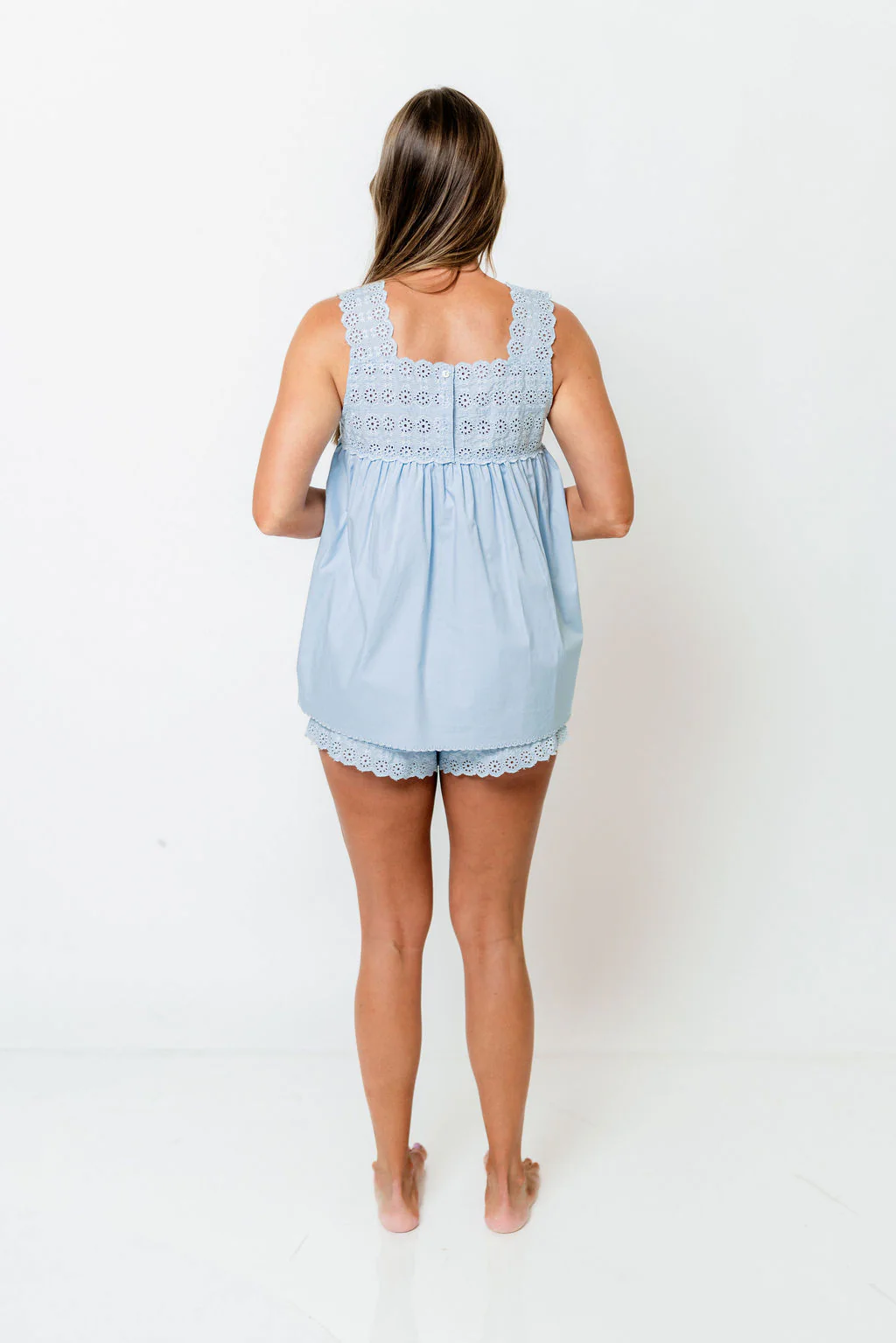 Pola 100% Cotton Embroidered Eyelet Set in Blue - Image 4