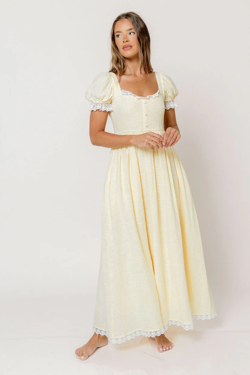 Porter 100% Cotton Maxi Dress in Butter Yellow - Image 2