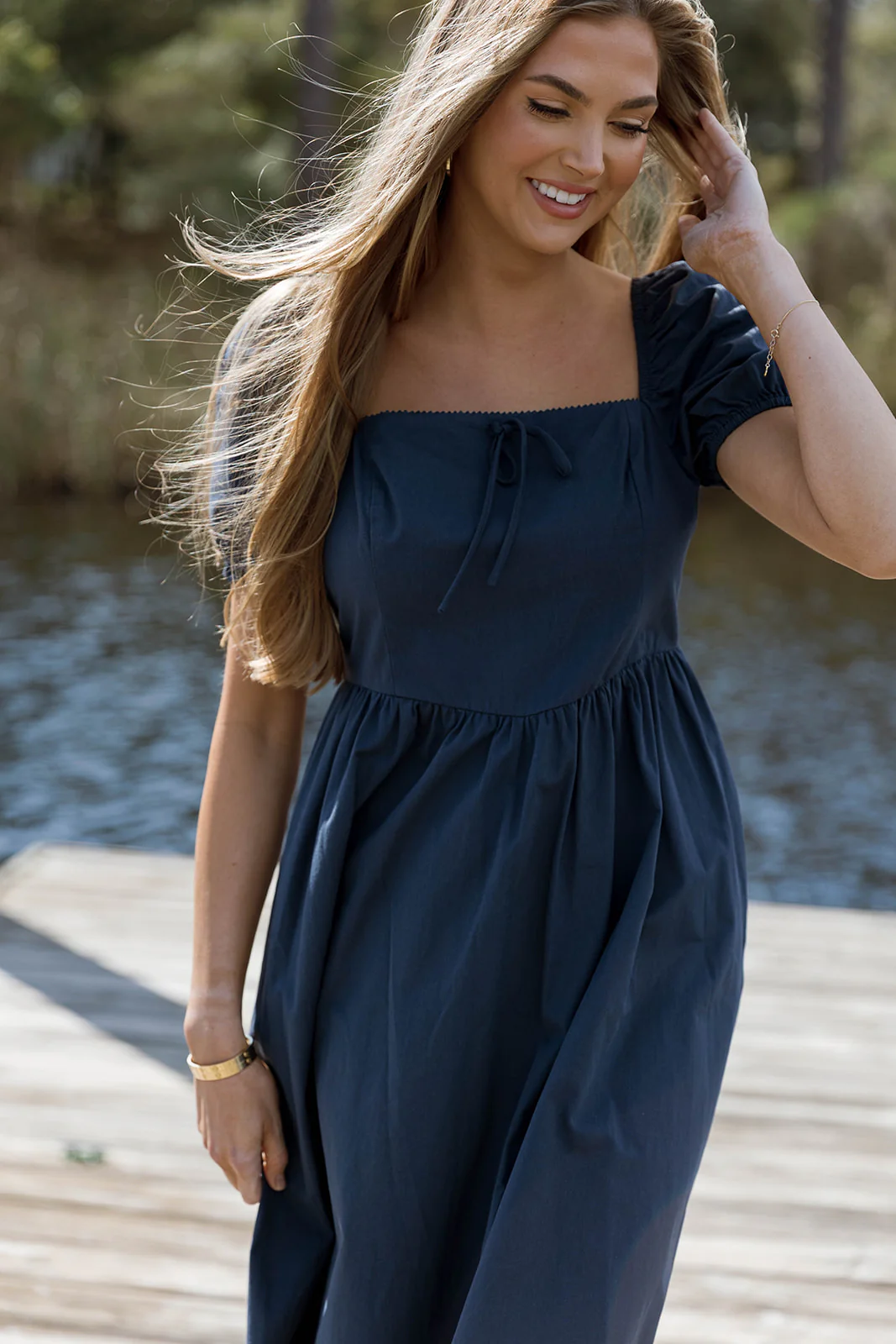 Sheila Puff Sleeve Midi Dress in Navy - Image 6