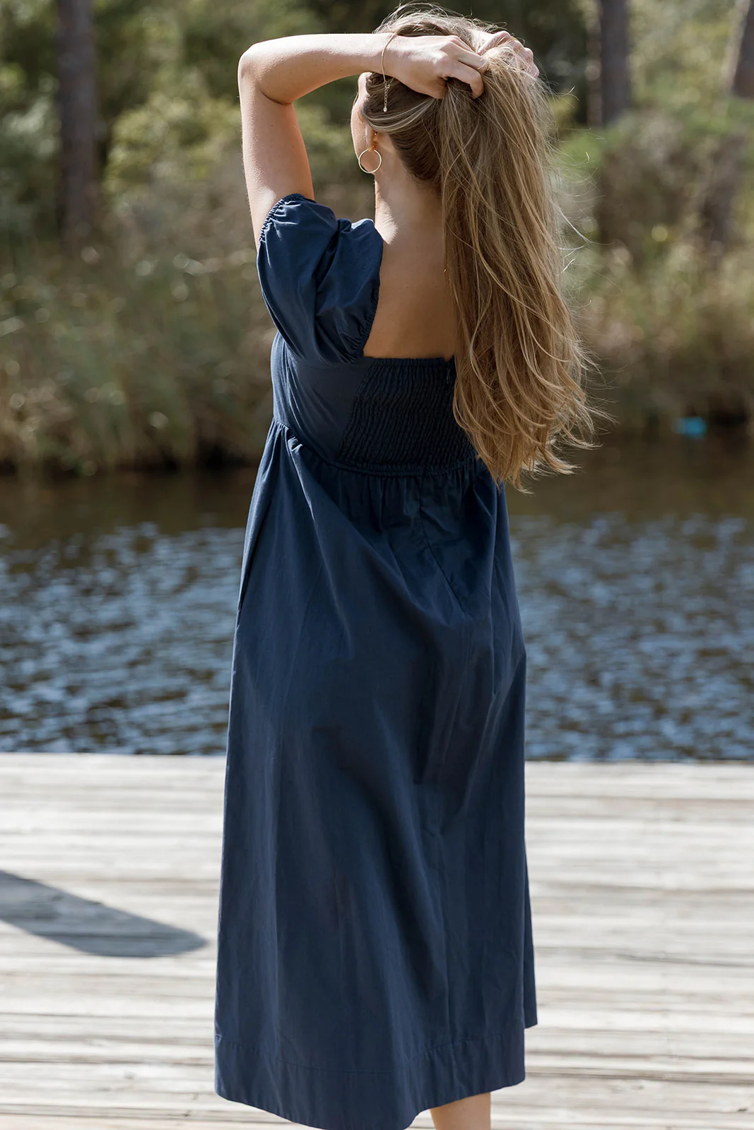 Sheila Puff Sleeve Midi Dress in Navy - Image 8