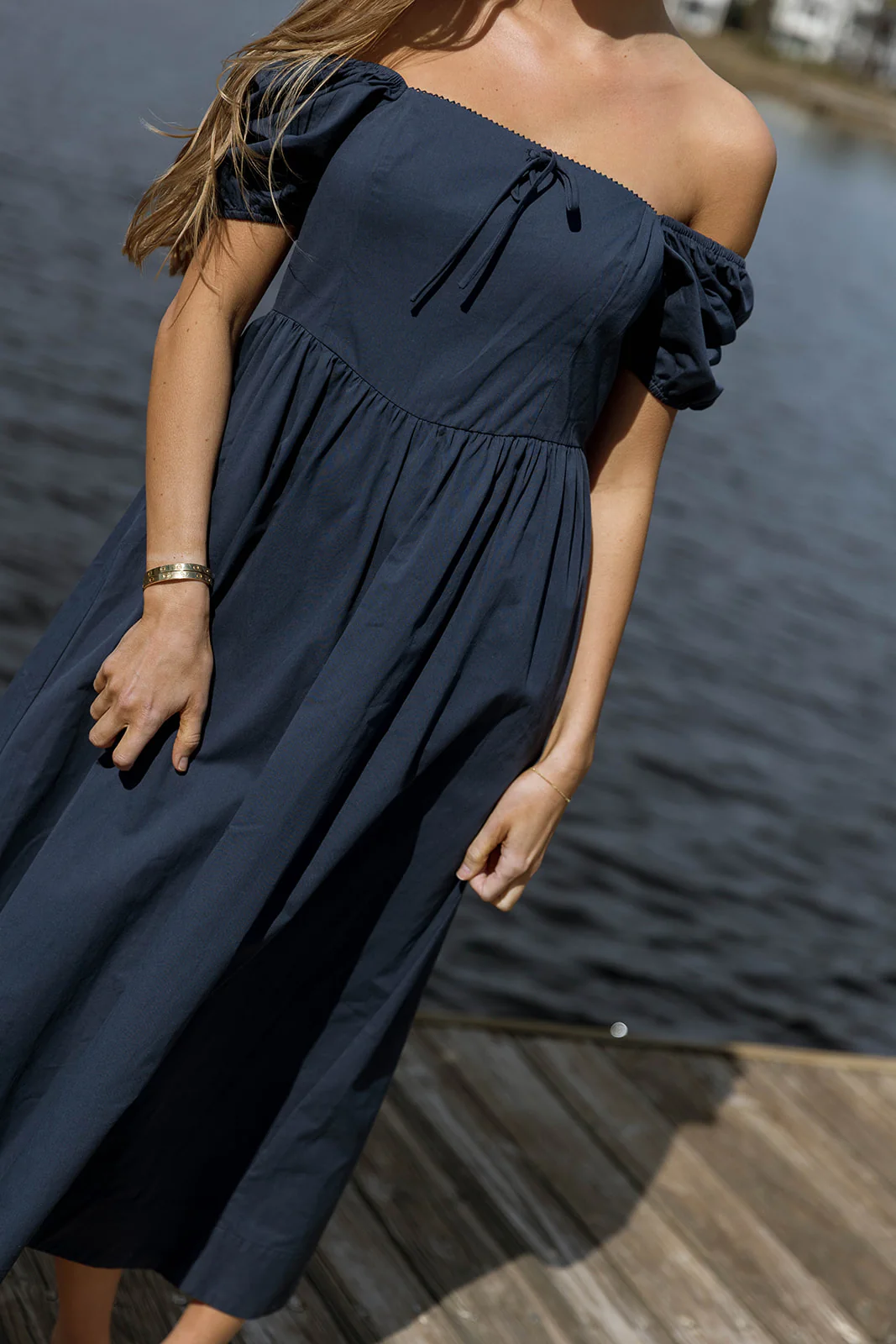 Sheila Puff Sleeve Midi Dress in Navy - Image 9