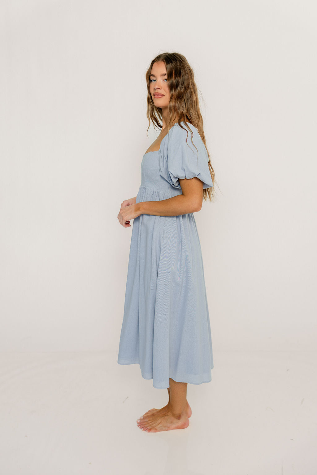 Hamilton Midi Dress in Light Blue - Bump Friendly & Inclusive Sizing (S-2XL) - Image 3