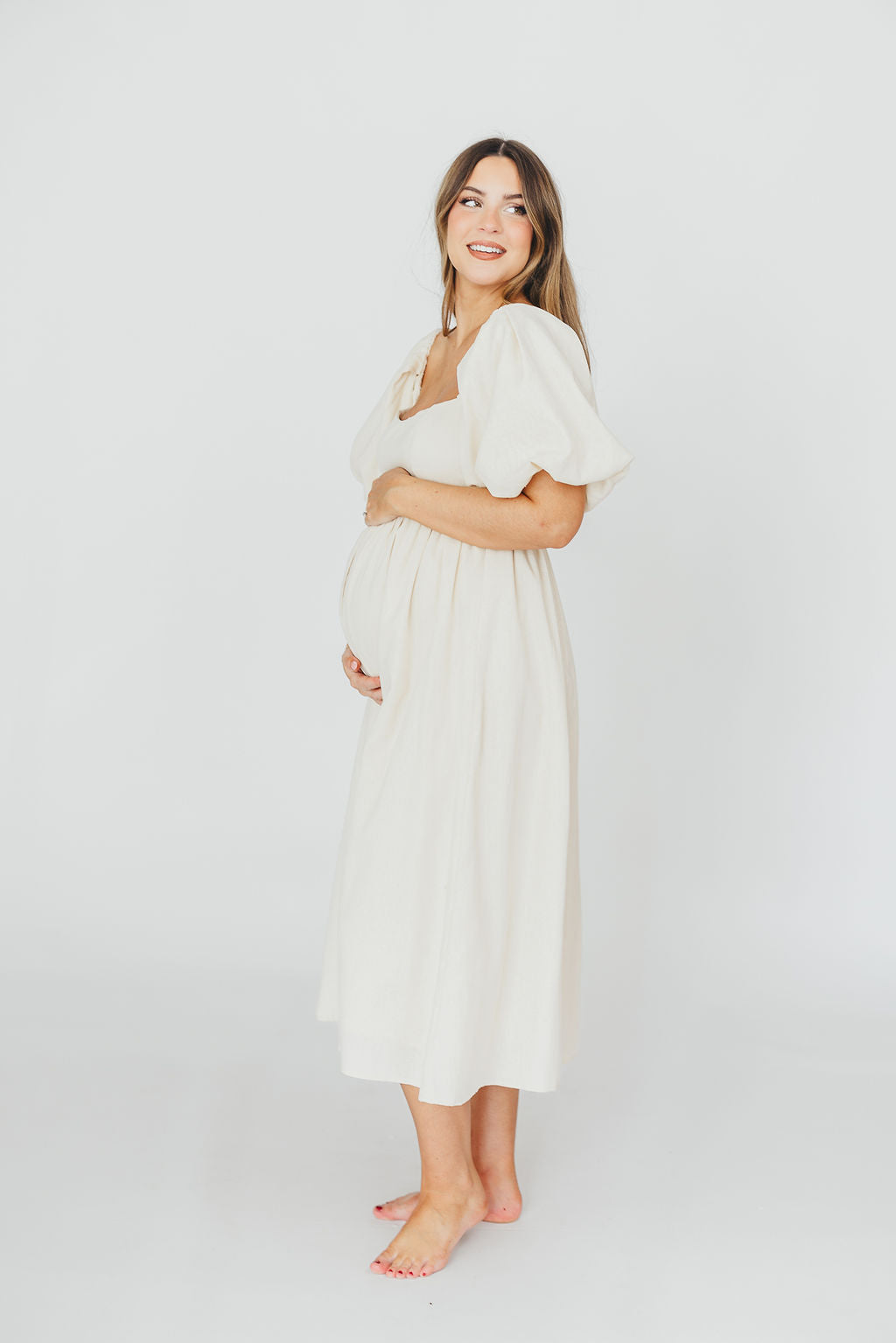 Hamilton Midi Dress in Ivory - Bump Friendly & Inclusive Sizing (S-2XL) - Image 17