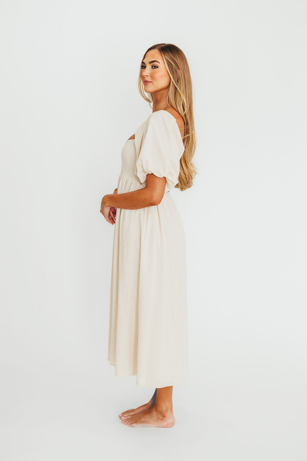 Hamilton Midi Dress in Ivory - Bump Friendly & Inclusive Sizing (S-2XL) - Image 4