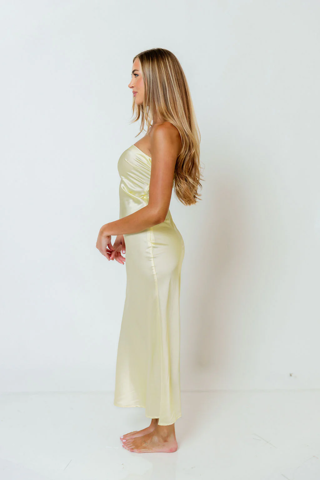 Raquel Strapless Maxi Dress in Light Yellow - Image 5