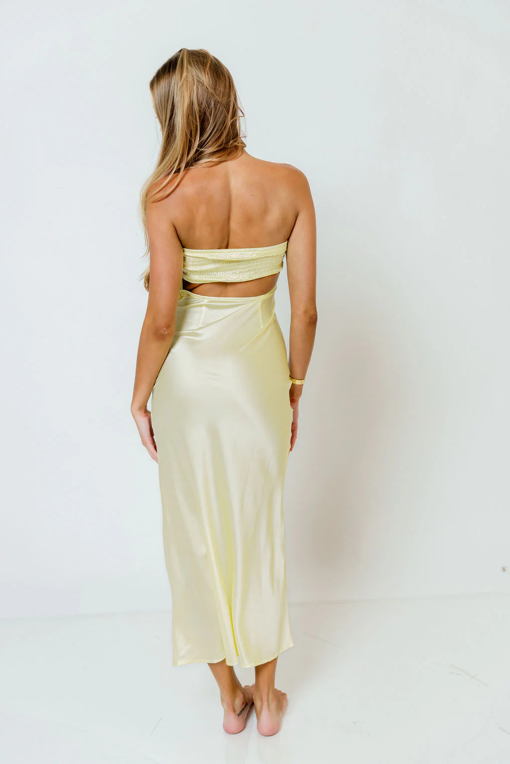 Raquel Strapless Maxi Dress in Light Yellow - Image 6