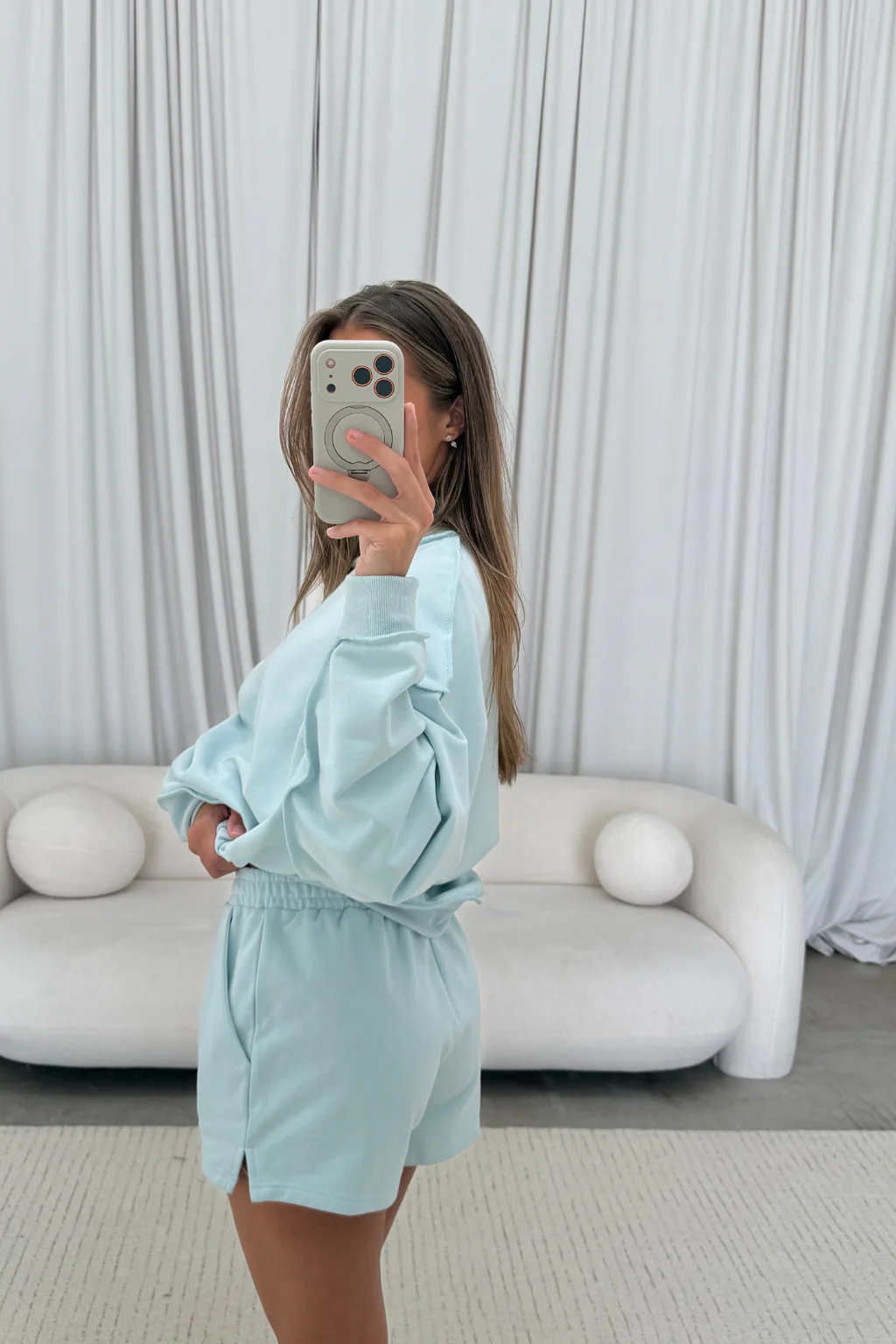 Tillie Relaxed Mock Neck Pullover and Shorts Set in Baby Blue - Image 5