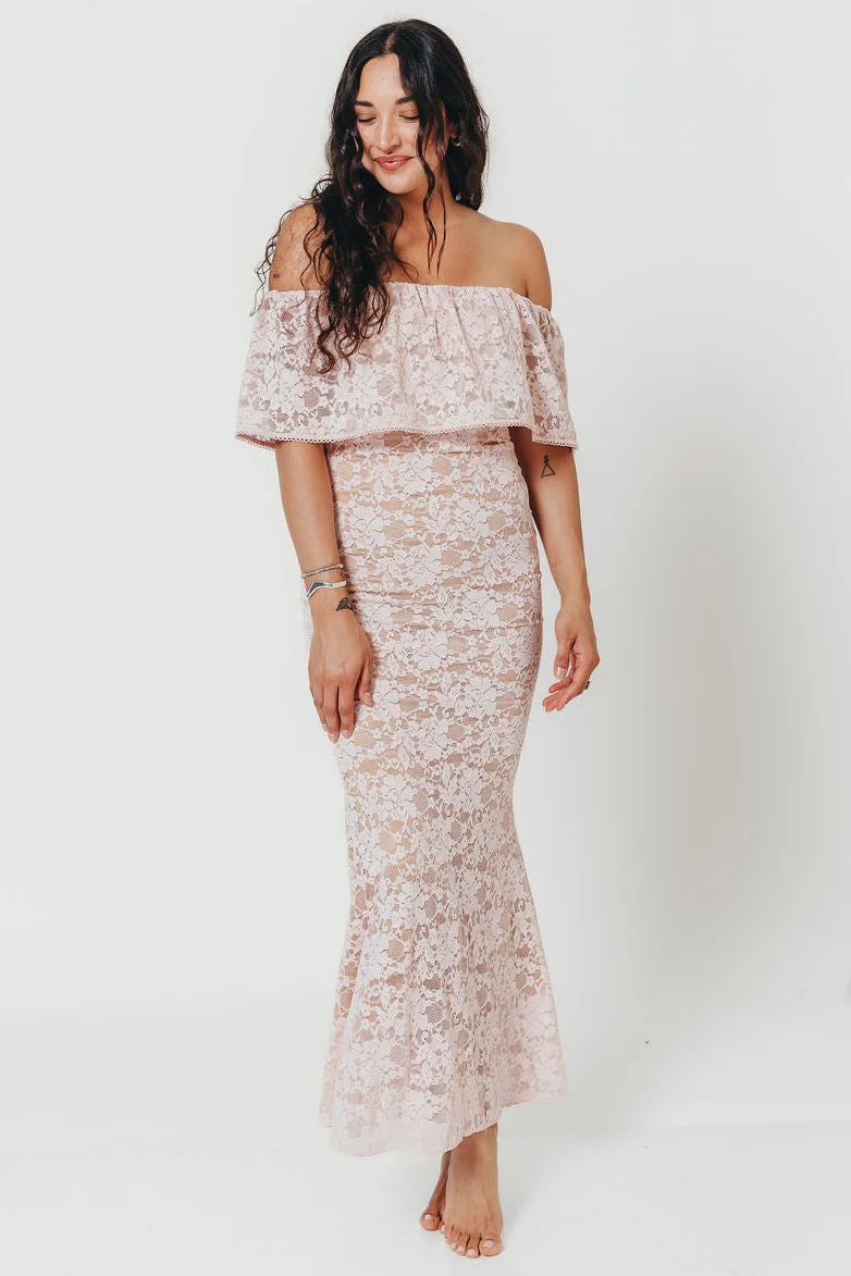 Reverie Lace Maxi Dress in Pale Pink
