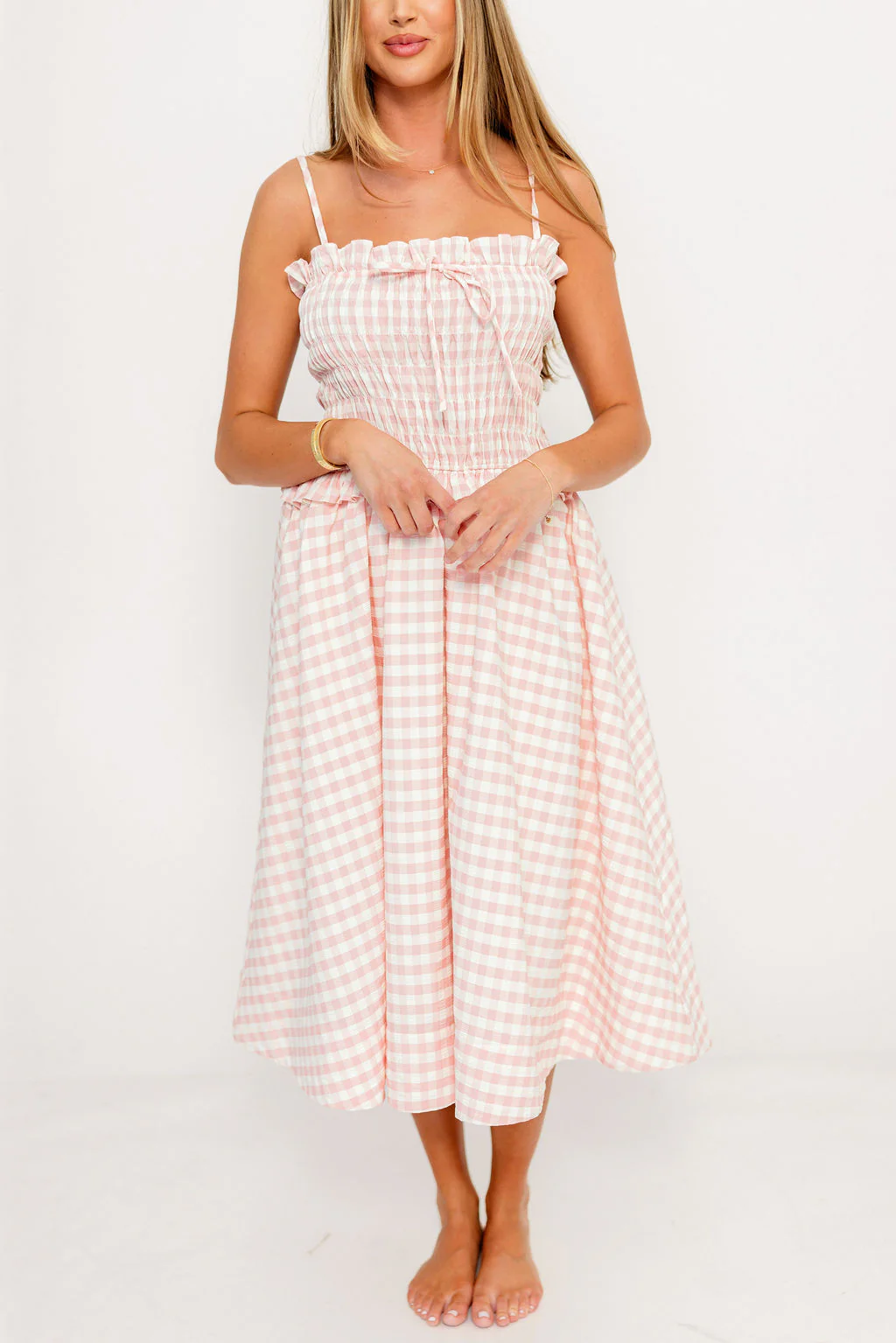 Solia Midi Dress in Blush Check - Image 2