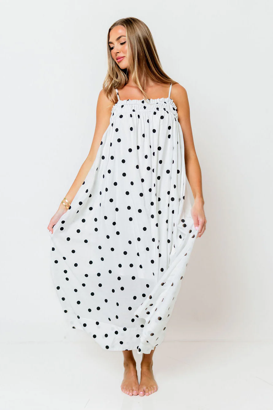 Riviera Promenade Polka Dot Midi Dress in Off White - Image 2
