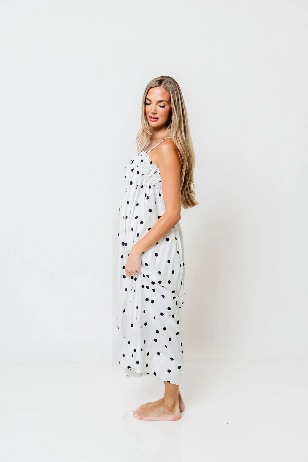 Riviera Promenade Polka Dot Midi Dress in Off White - Image 3