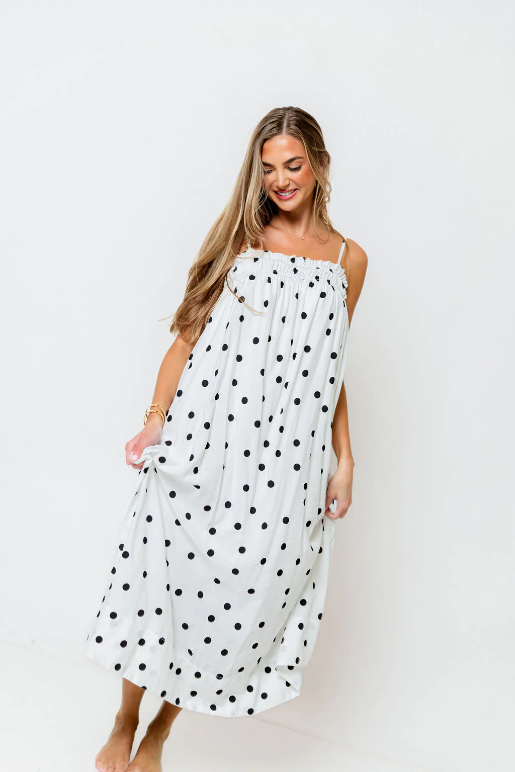 Riviera Promenade Polka Dot Midi Dress in Off White - Image 4