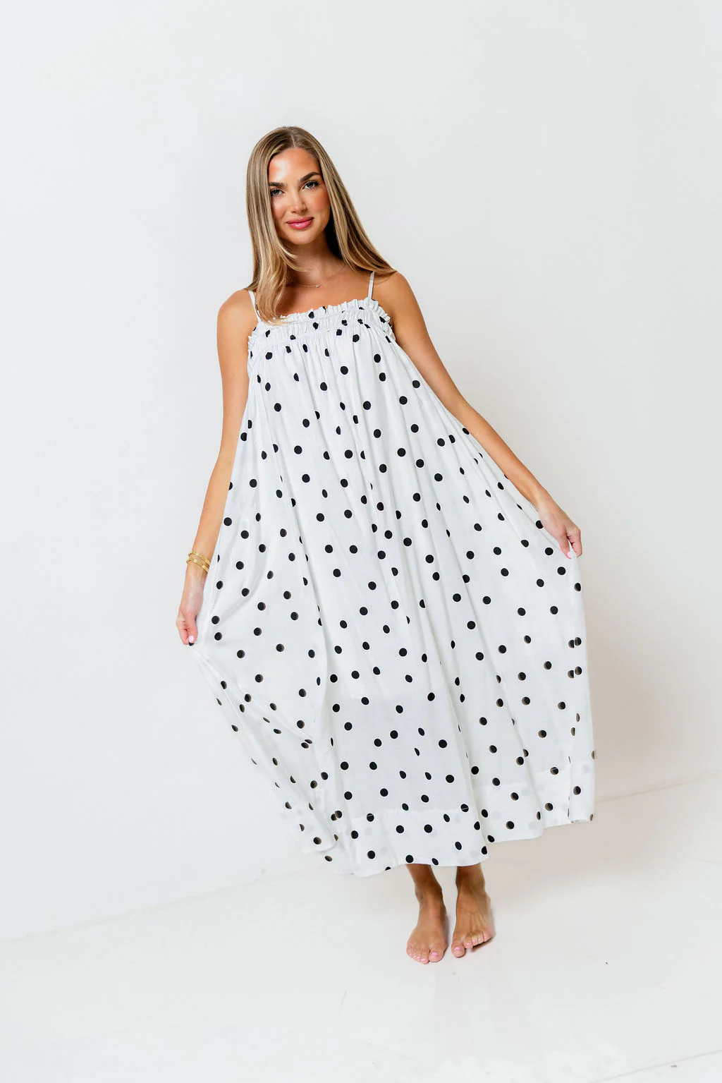 Riviera Promenade Polka Dot Midi Dress in Off White - Image 5