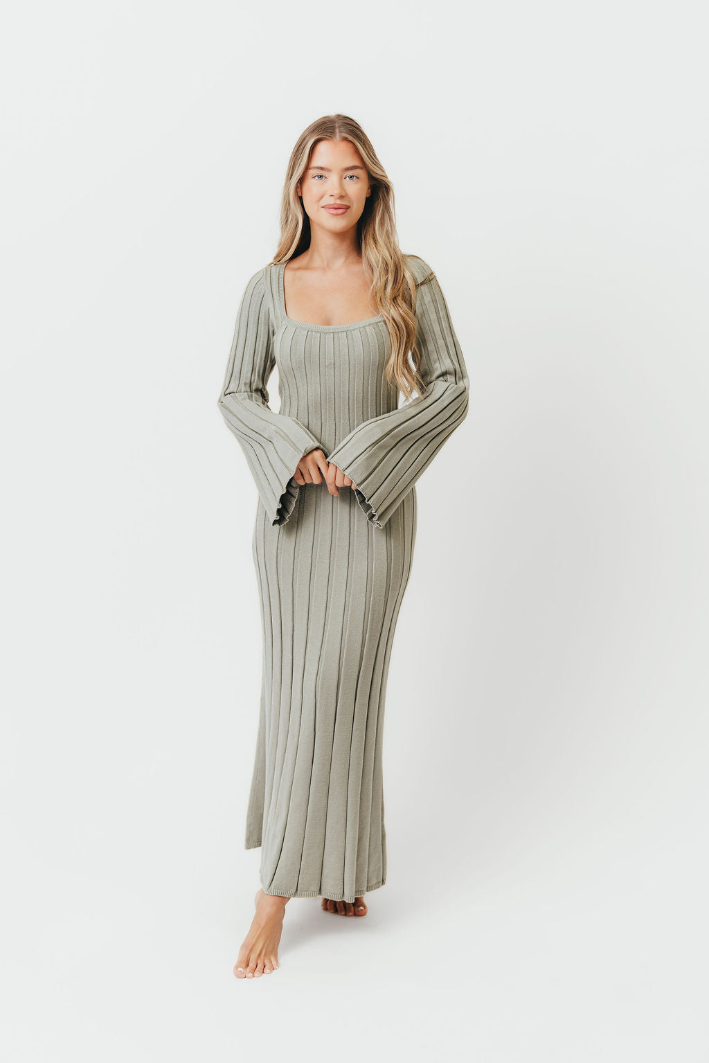 Rowan Square Neck Maxi Dress in Green - Image 3