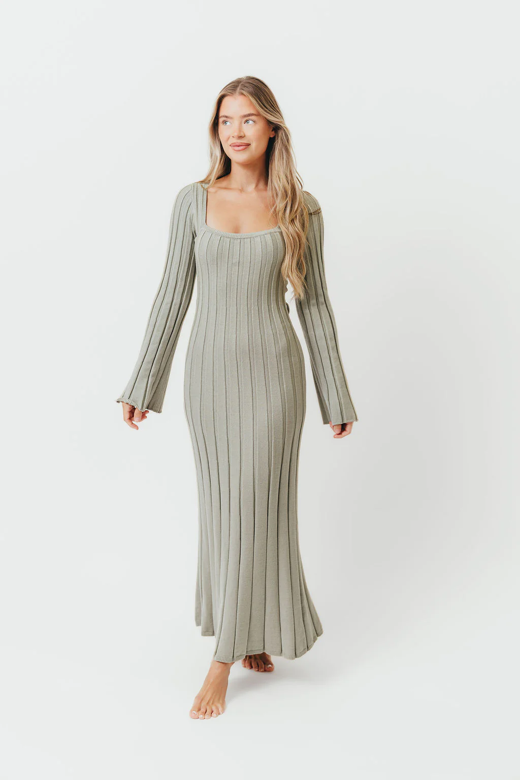 Rowan Square Neck Maxi Dress in Green - Image 4