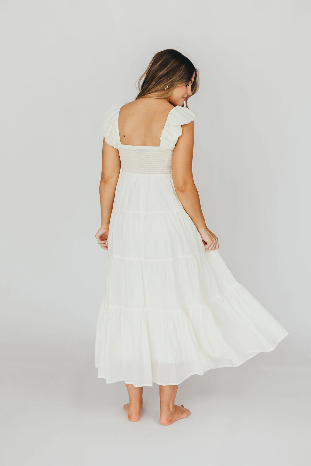 Katy Pleated Bodice Maxi Dress in Cream - Bump Friendly - Image 14