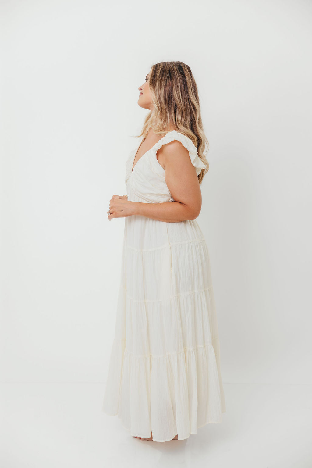 Katy Pleated Bodice Maxi Dress in Cream - Bump Friendly - Image 17