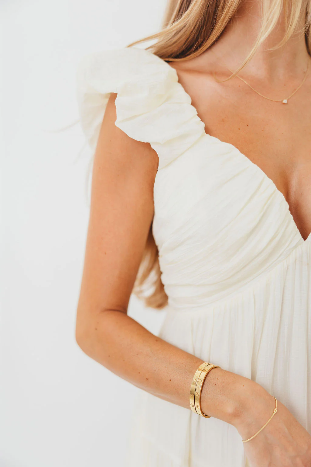 Katy Pleated Bodice Maxi Dress in Cream - Bump Friendly - Image 24