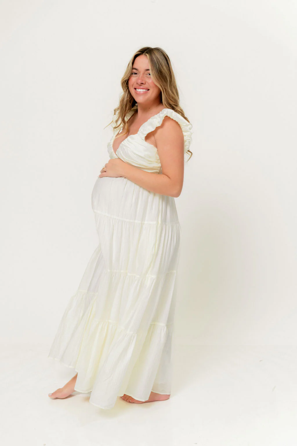 Katy Pleated Bodice Maxi Dress in Cream - Bump Friendly - Image 28