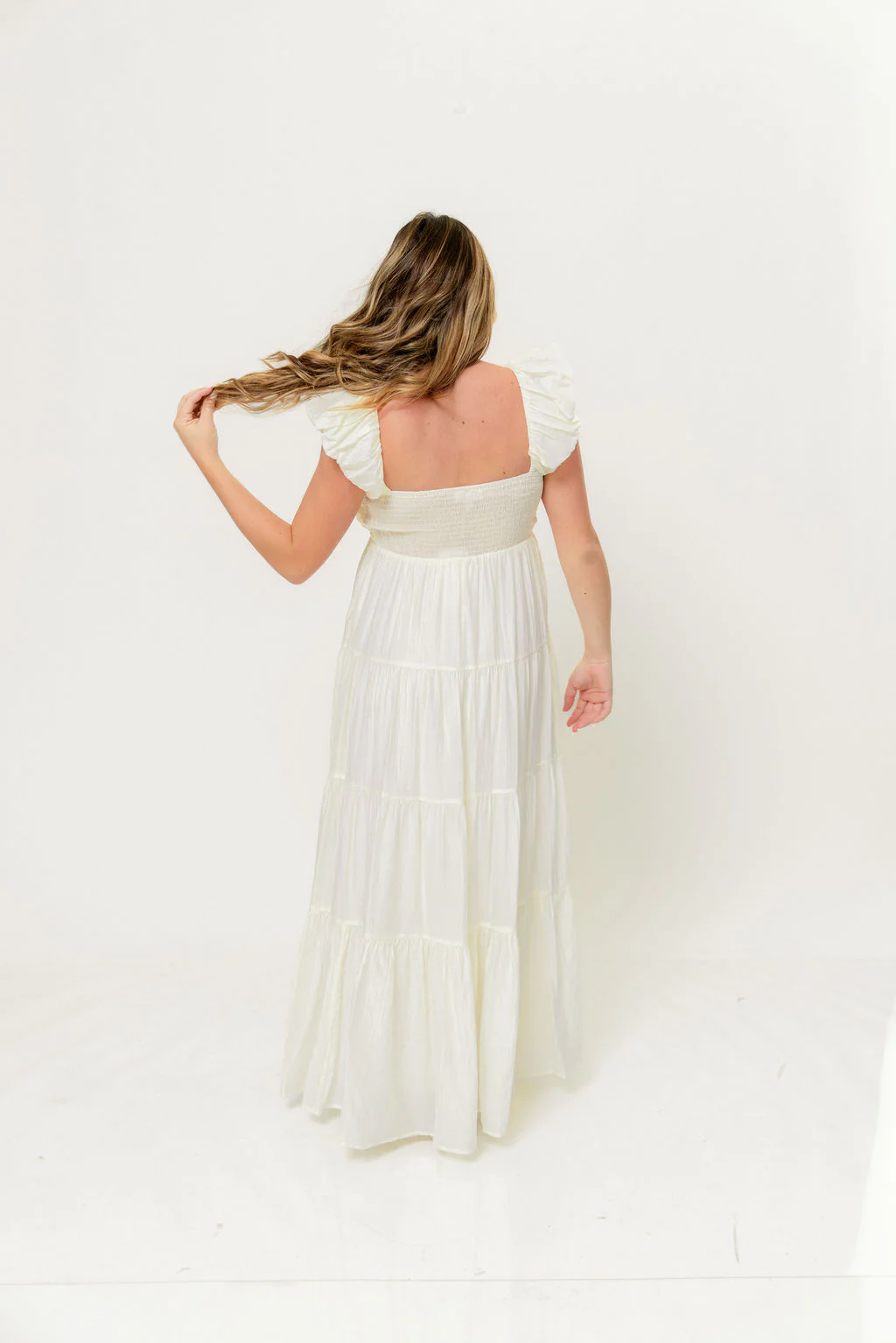 Katy Pleated Bodice Maxi Dress in Cream - Bump Friendly - Image 31
