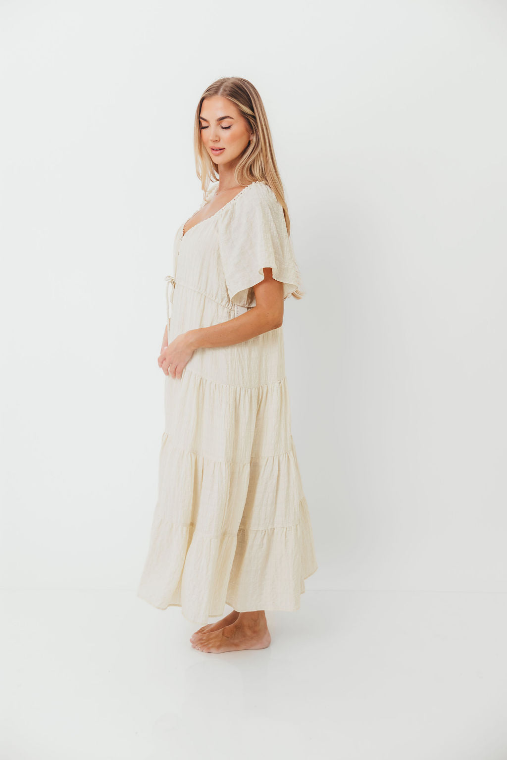 Rumi Woven Sweetheart Maxi Dress in Natural - Bump Friendly - Detachable Liner - Image 10