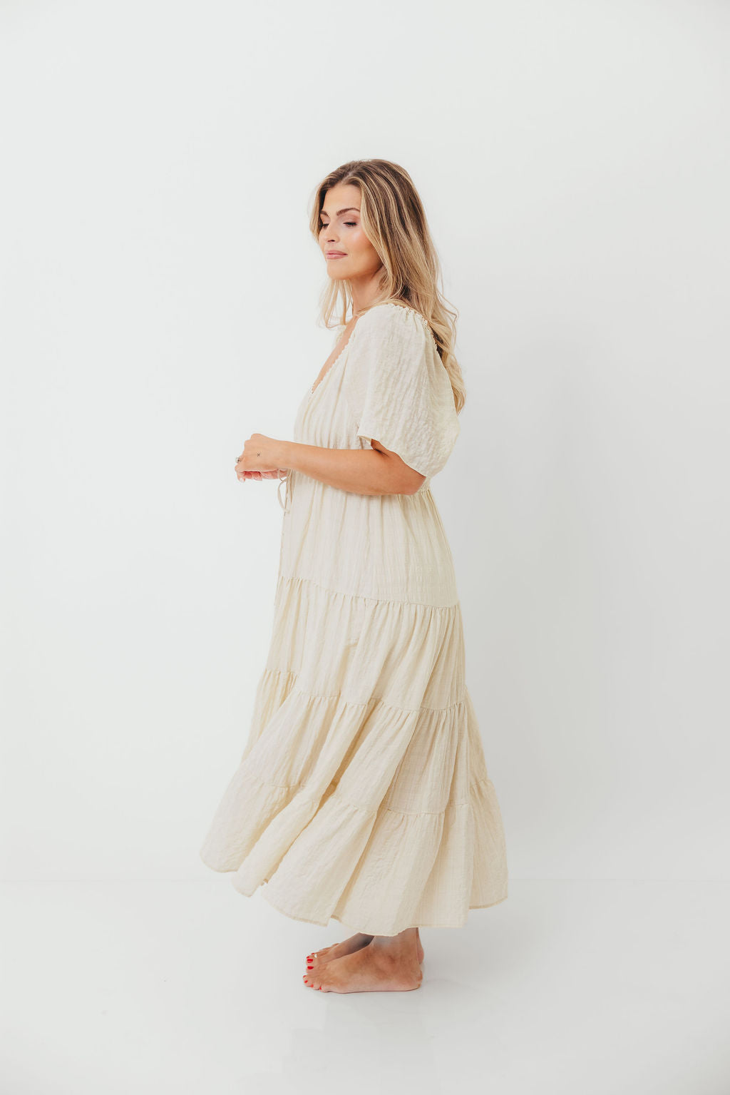 Rumi Woven Sweetheart Maxi Dress in Natural - Bump Friendly - Detachable Liner - Image 15