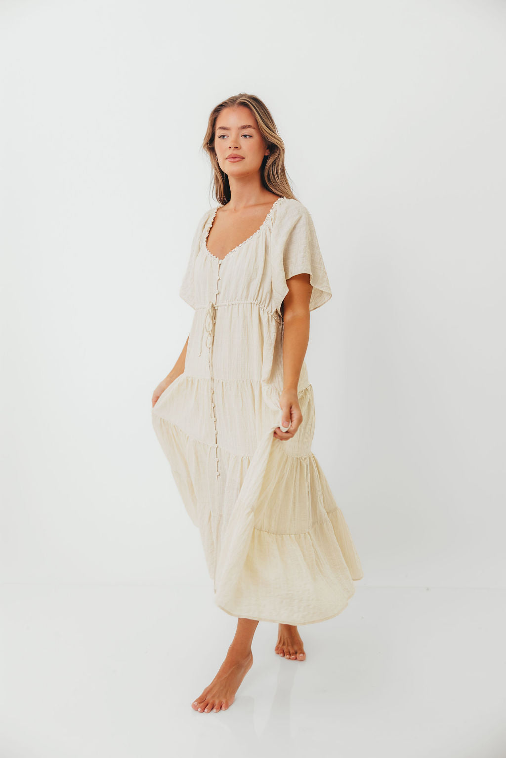 Rumi Woven Sweetheart Maxi Dress in Natural - Bump Friendly - Detachable Liner - Image 20