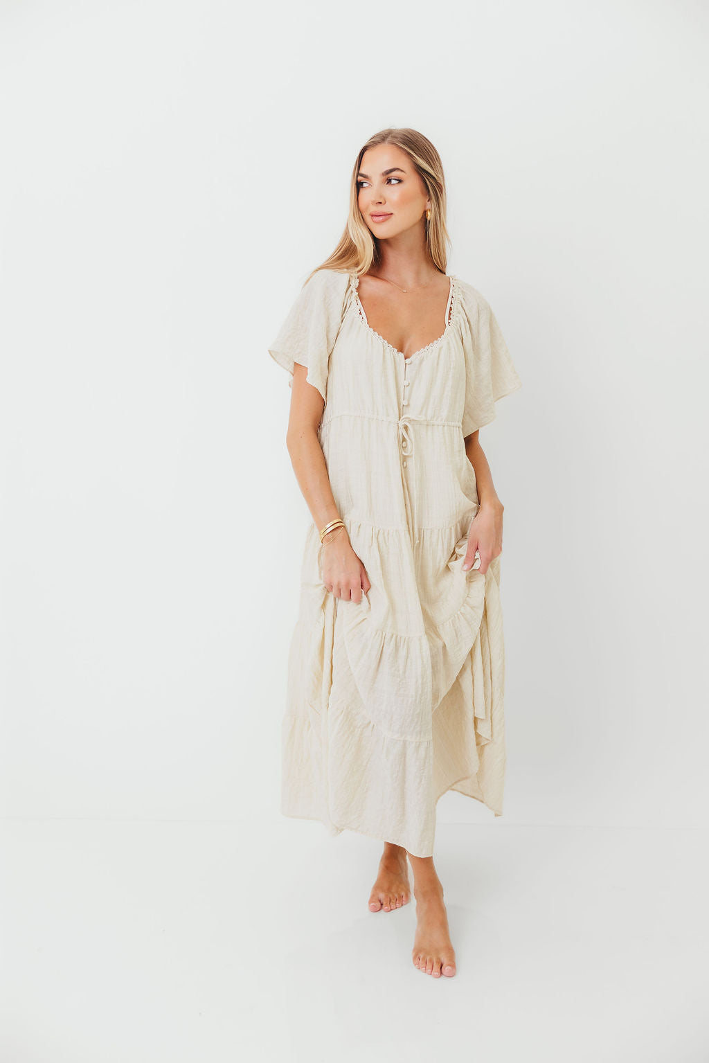 Rumi Woven Sweetheart Maxi Dress in Natural - Bump Friendly - Detachable Liner - Image 9