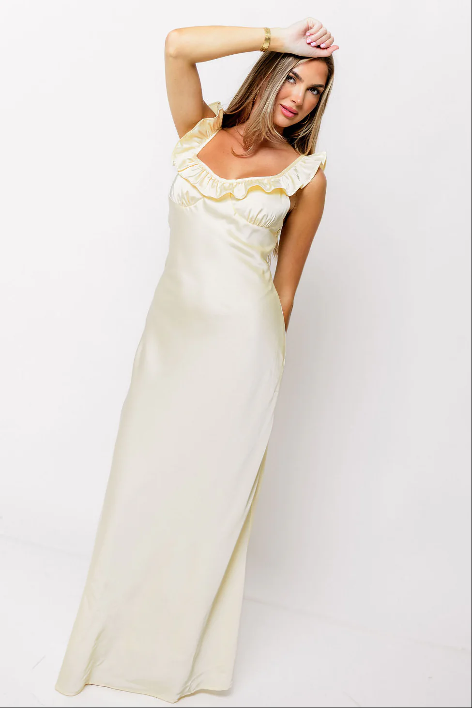 Romie Satin Maxi Dress in Yellow