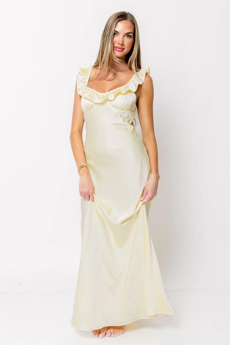 Romie Satin Maxi Dress in Yellow - Image 2