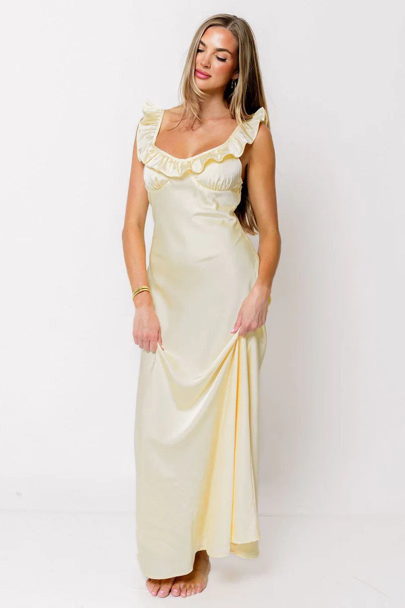 Romie Satin Maxi Dress in Yellow - Image 3