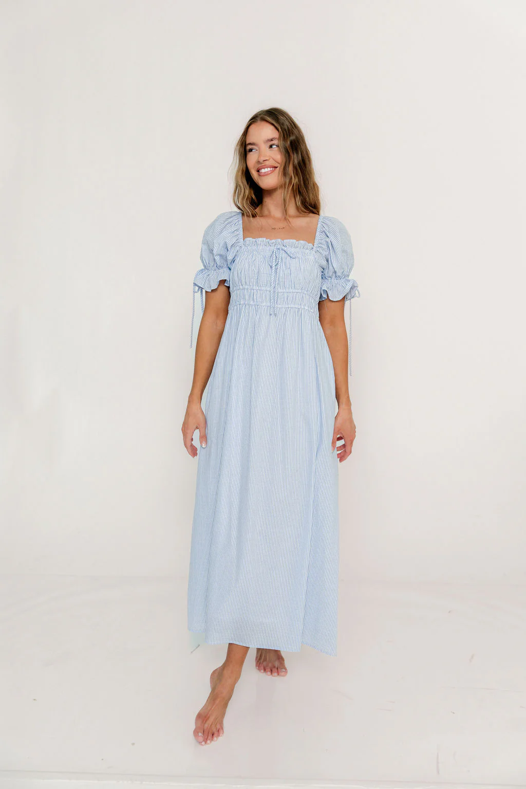 Savanna Steppe 100% Cotton Maxi Dress in Light Blue Stripe - Bump Friendly & Inclusive Sizing - Image 10