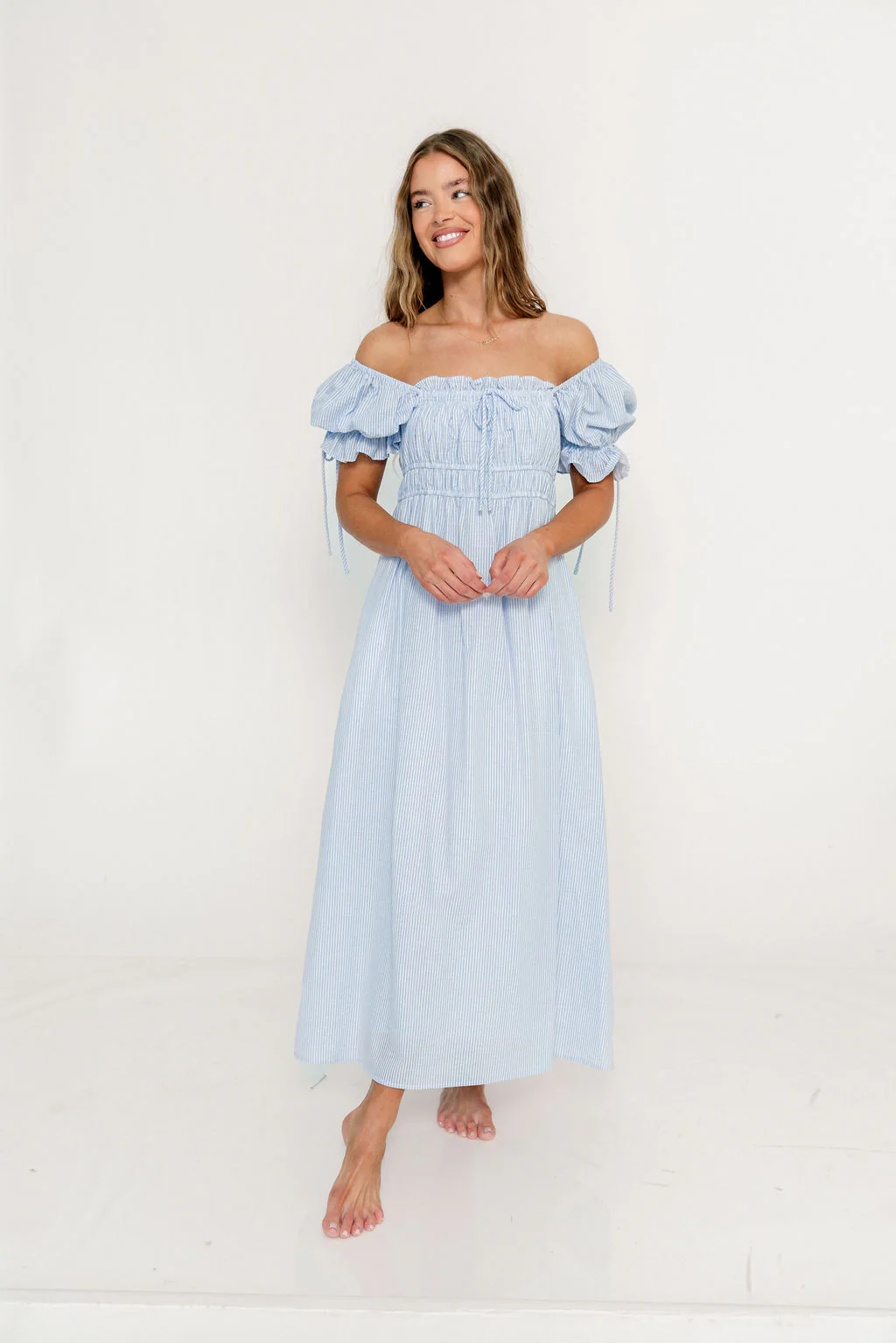 Savanna Steppe 100% Cotton Maxi Dress in Light Blue Stripe - Bump Friendly & Inclusive Sizing - Image 11