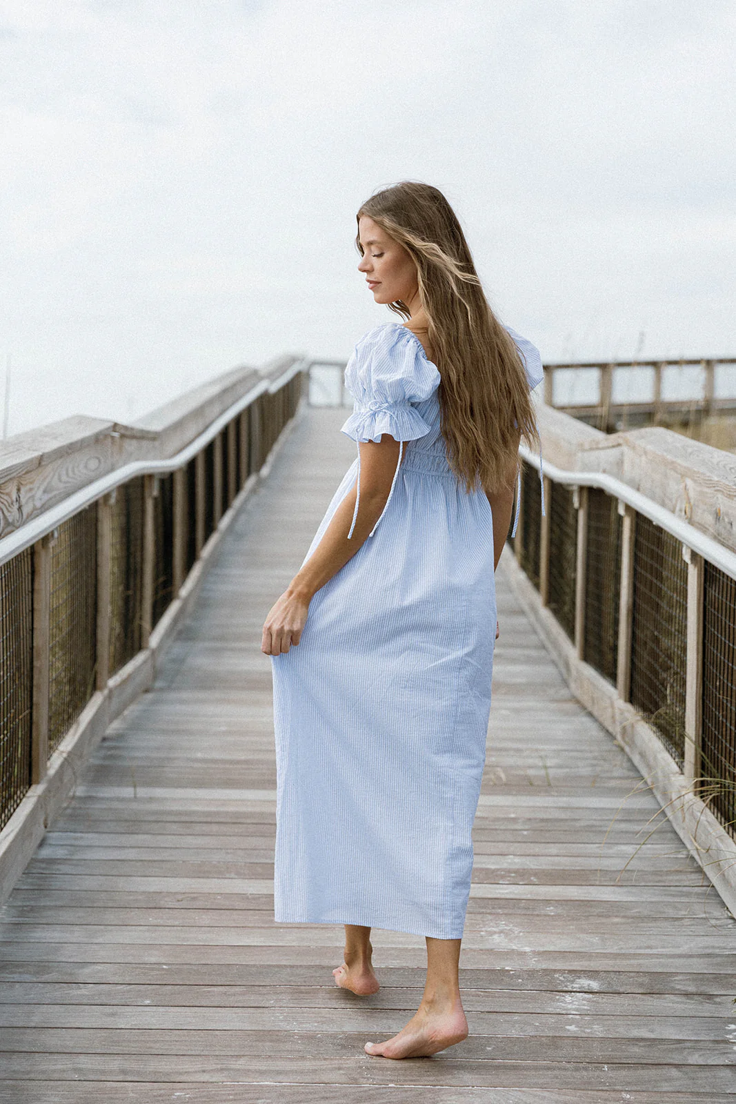 Savanna Steppe 100% Cotton Maxi Dress in Light Blue Stripe - Bump Friendly & Inclusive Sizing - Image 15