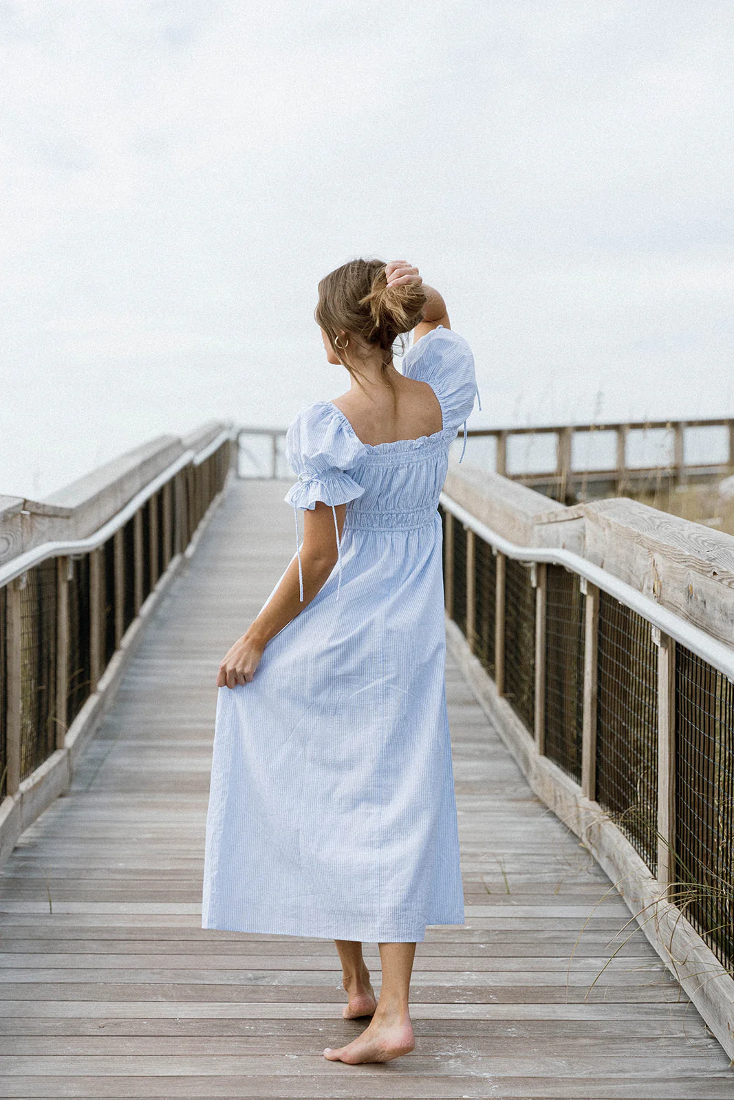 Savanna Steppe 100% Cotton Maxi Dress in Light Blue Stripe - Bump Friendly & Inclusive Sizing - Image 16