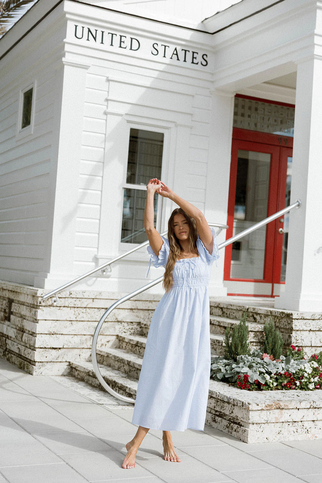 Savanna Steppe 100% Cotton Maxi Dress in Light Blue Stripe - Bump Friendly & Inclusive Sizing - Image 17