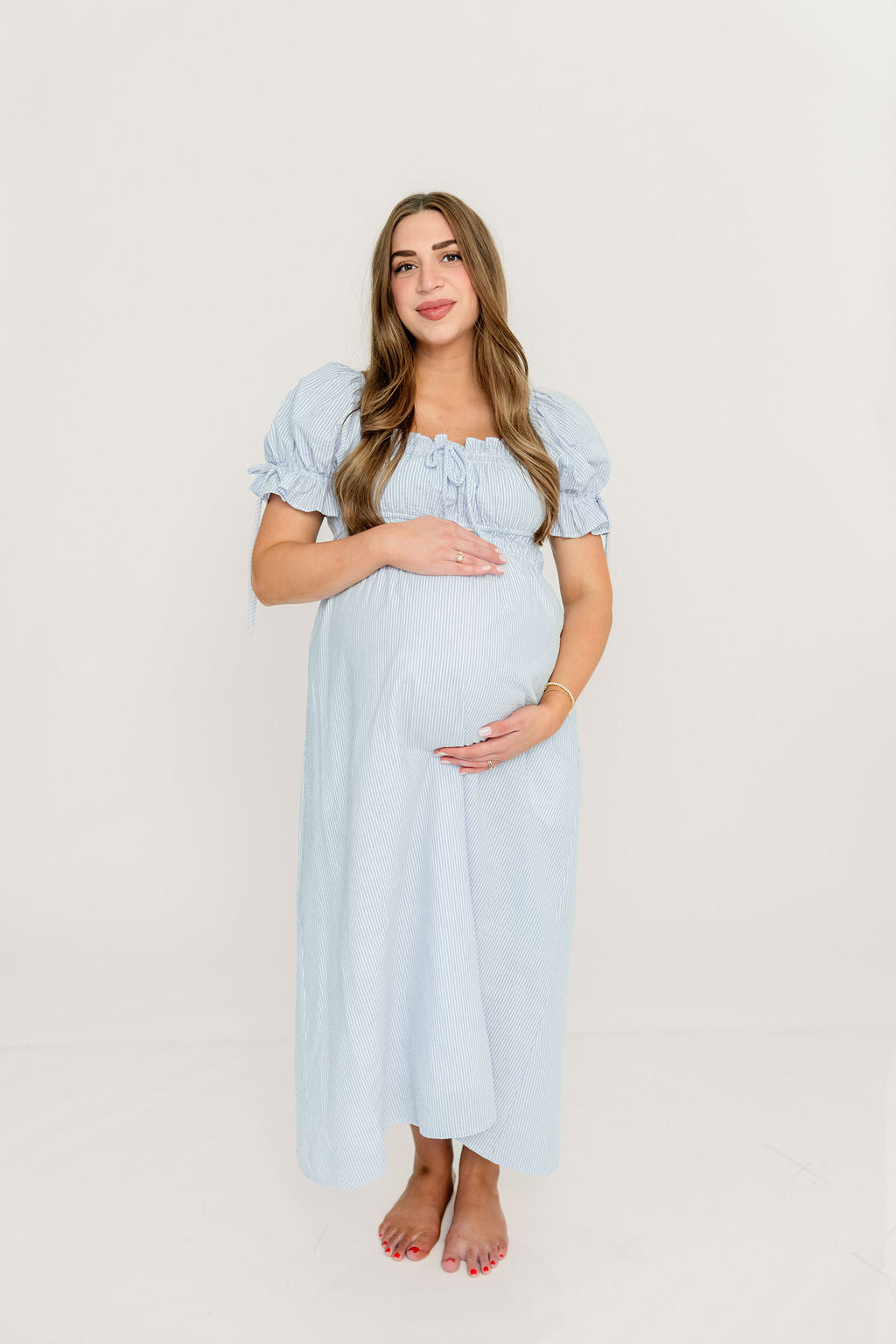 Savanna Steppe 100% Cotton Maxi Dress in Light Blue Stripe - Bump Friendly & Inclusive Sizing - Image 20