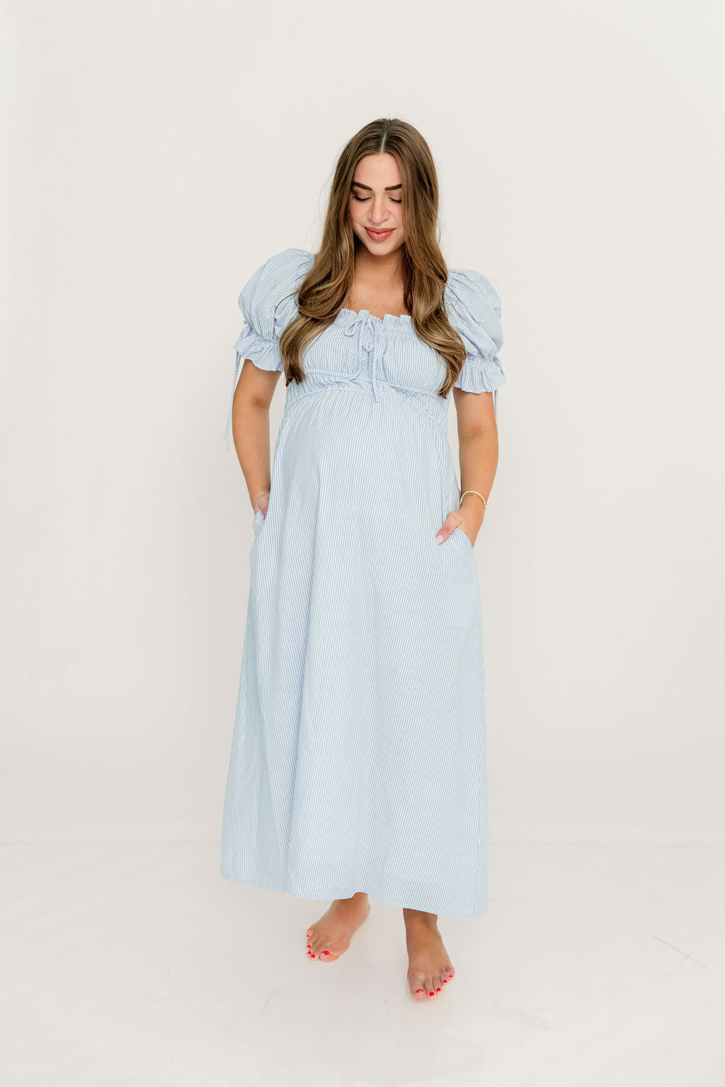 Savanna Steppe 100% Cotton Maxi Dress in Light Blue Stripe - Bump Friendly & Inclusive Sizing - Image 22