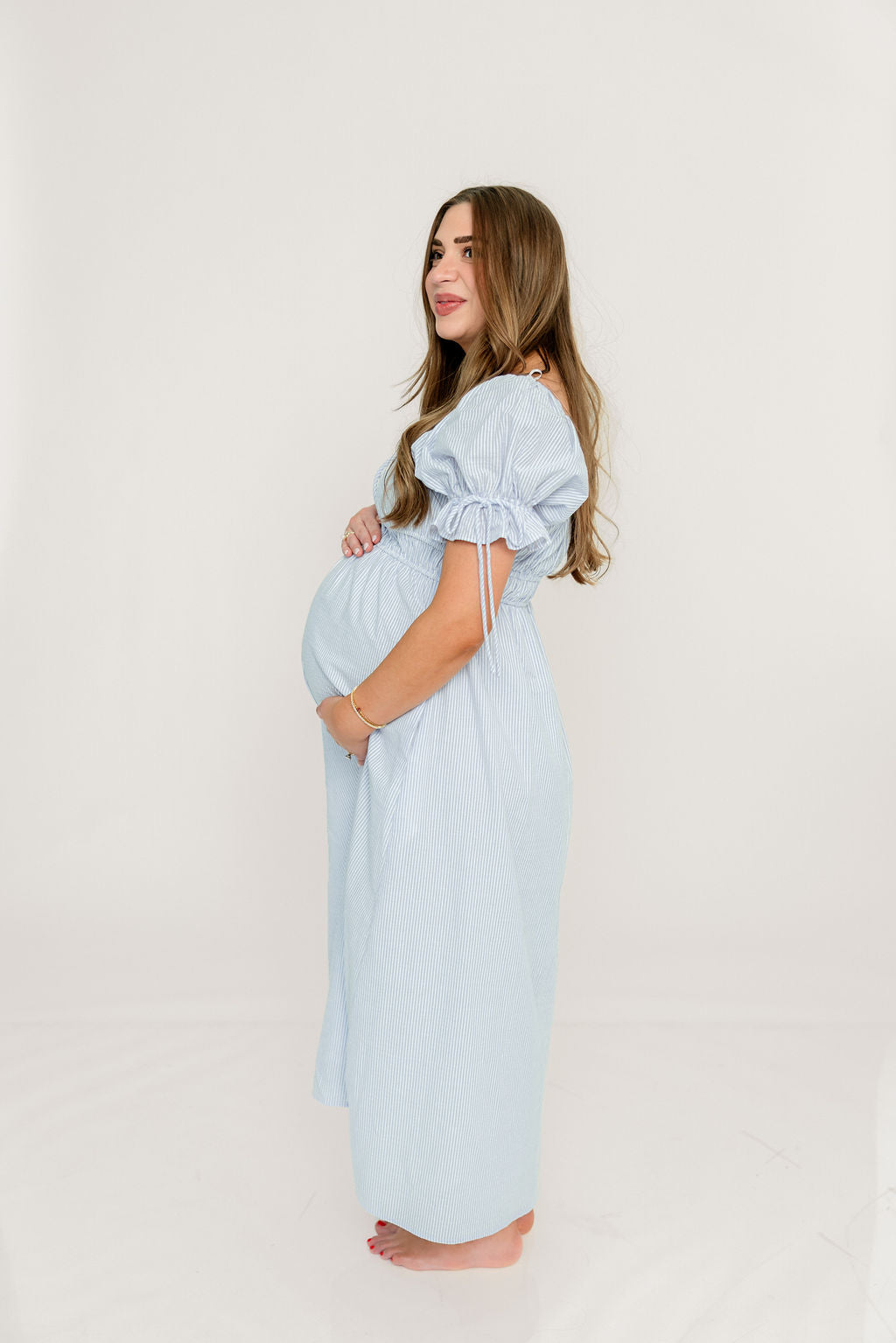 Savanna Steppe 100% Cotton Maxi Dress in Light Blue Stripe - Bump Friendly & Inclusive Sizing - Image 23