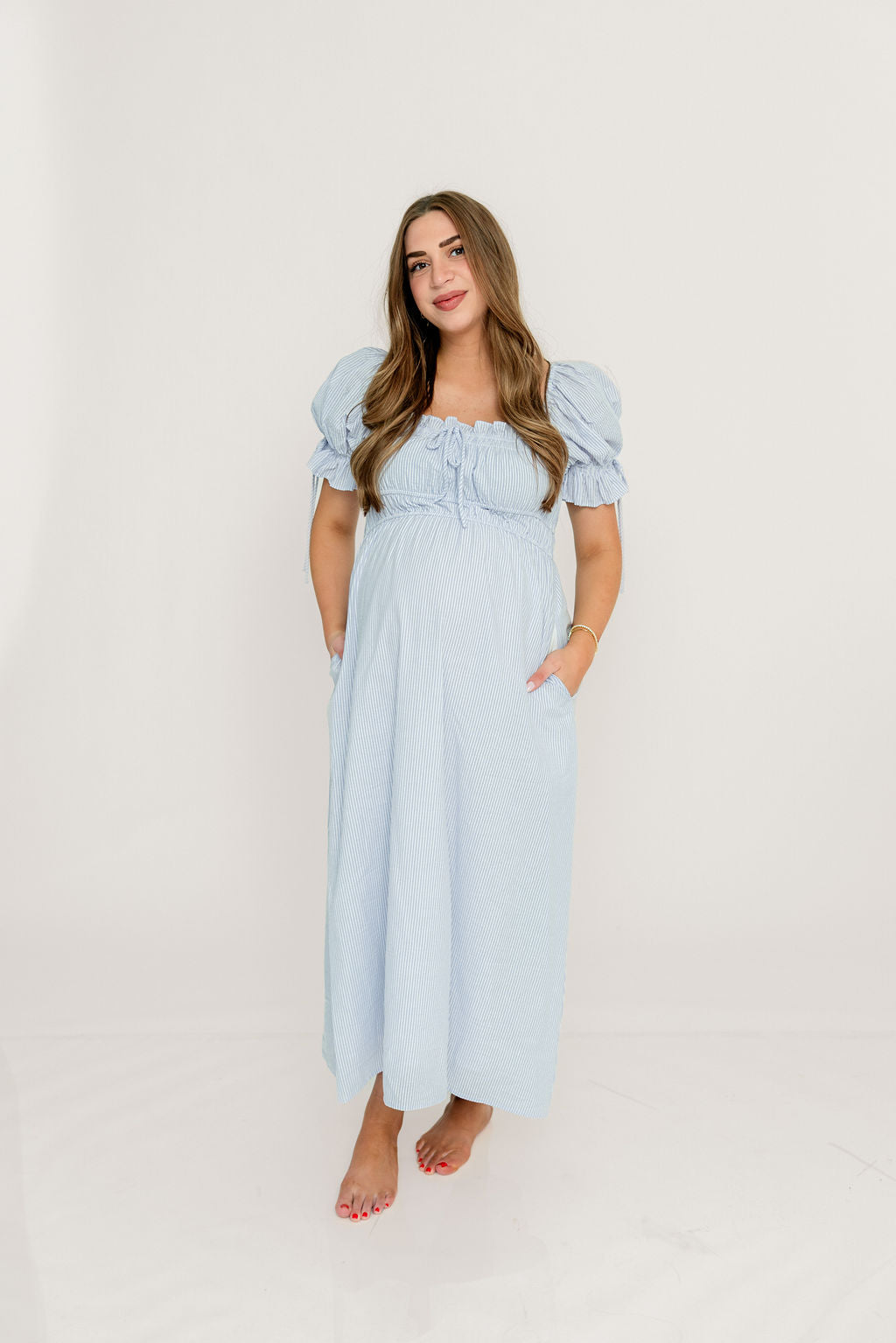 Savanna Steppe 100% Cotton Maxi Dress in Light Blue Stripe - Bump Friendly & Inclusive Sizing - Image 24