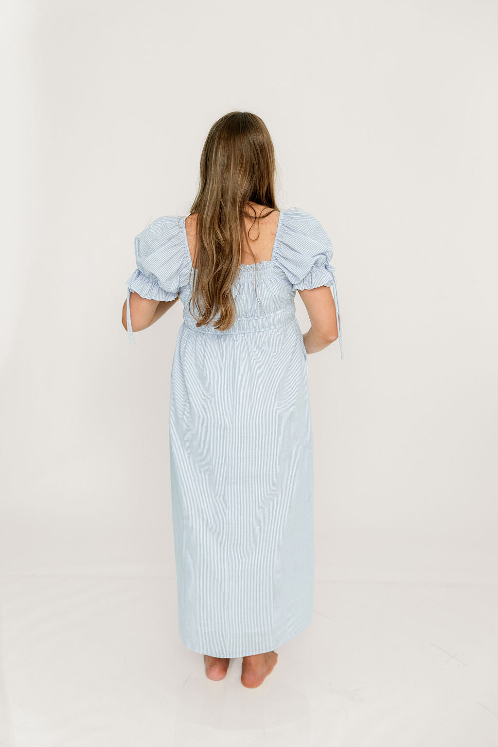 Savanna Steppe 100% Cotton Maxi Dress in Light Blue Stripe - Bump Friendly & Inclusive Sizing - Image 25