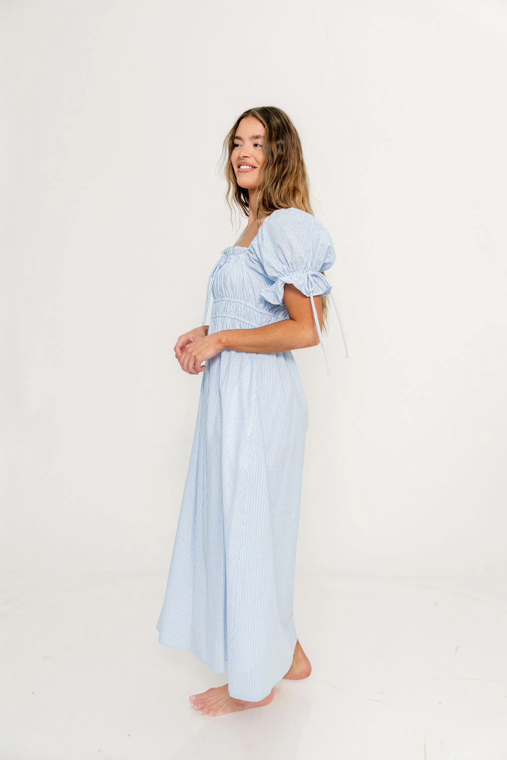 Savanna Steppe 100% Cotton Maxi Dress in Light Blue Stripe - Bump Friendly & Inclusive Sizing - Image 26