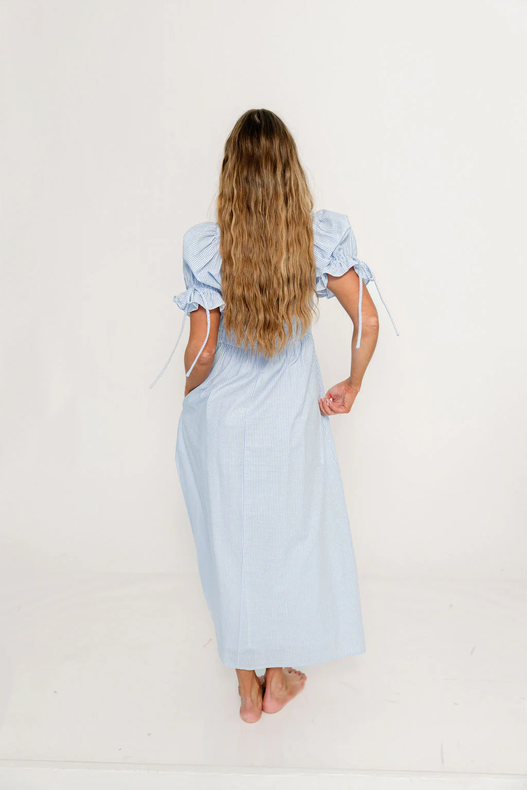 Savanna Steppe 100% Cotton Maxi Dress in Light Blue Stripe - Bump Friendly & Inclusive Sizing - Image 27