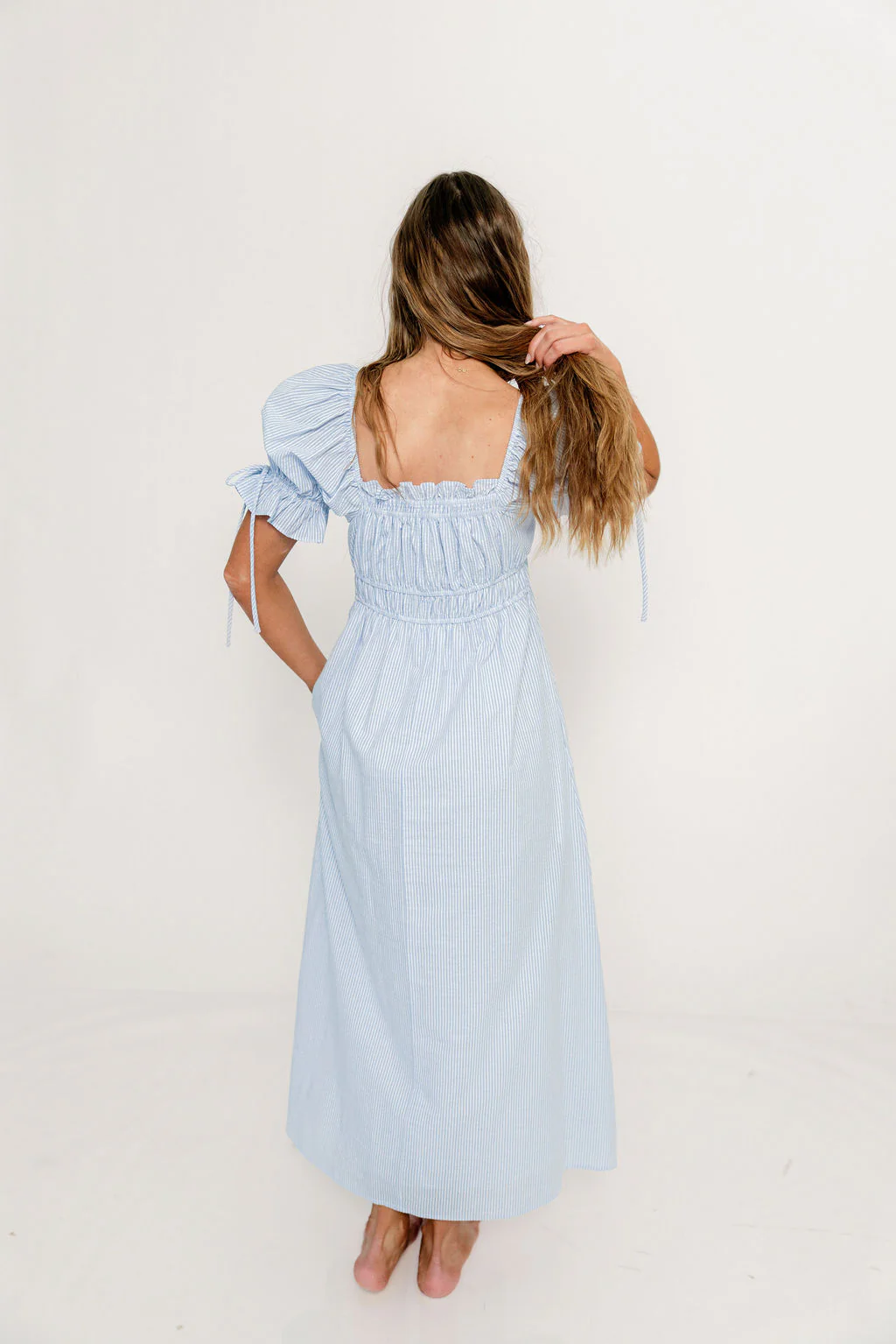 Savanna Steppe 100% Cotton Maxi Dress in Light Blue Stripe - Bump Friendly & Inclusive Sizing - Image 28