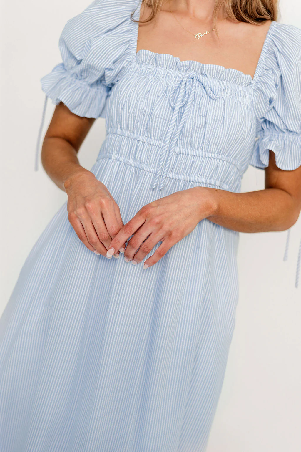 Savanna Steppe 100% Cotton Maxi Dress in Light Blue Stripe - Bump Friendly & Inclusive Sizing - Image 31