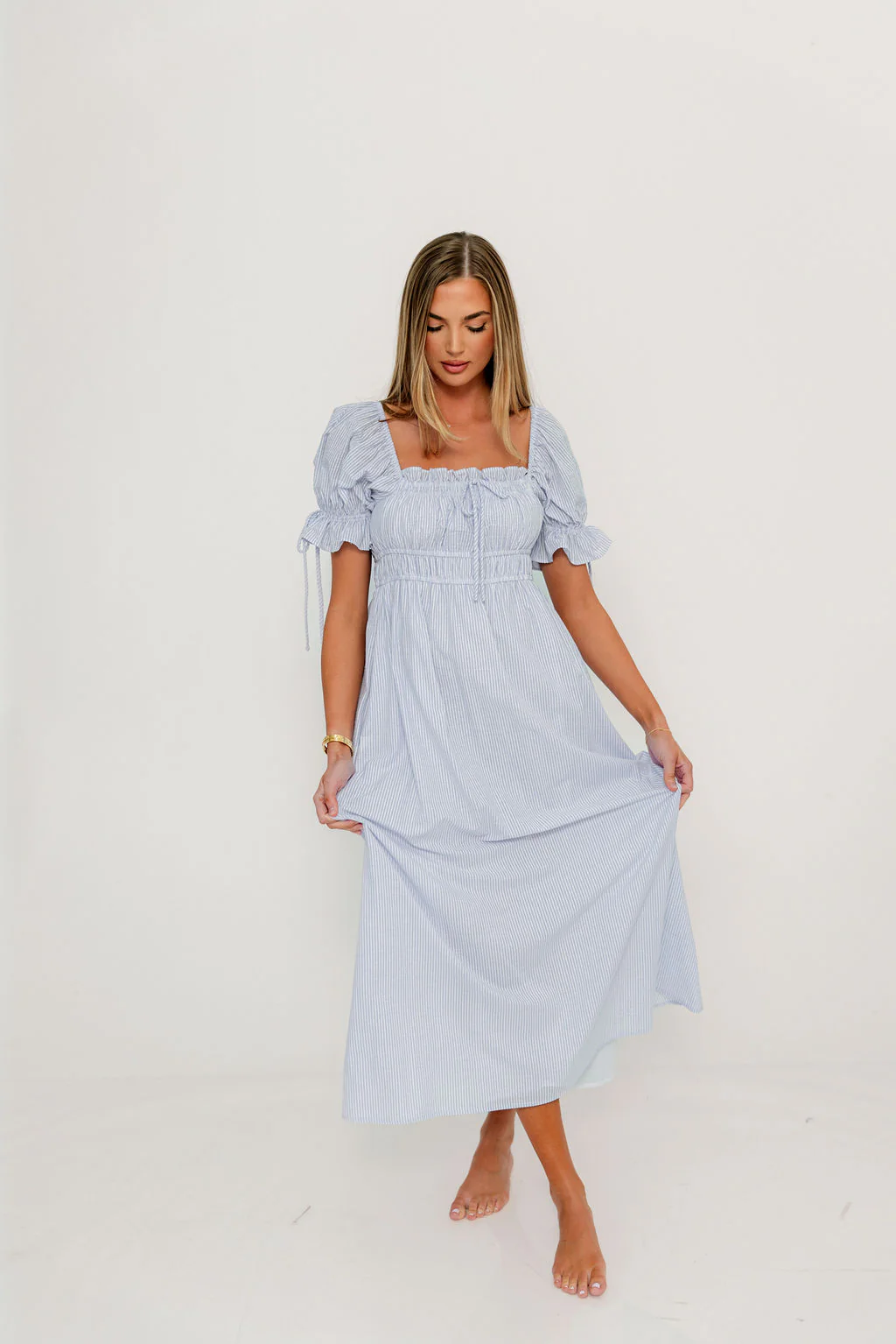 Savanna Steppe 100% Cotton Maxi Dress in Light Blue Stripe - Bump Friendly & Inclusive Sizing - Image 33