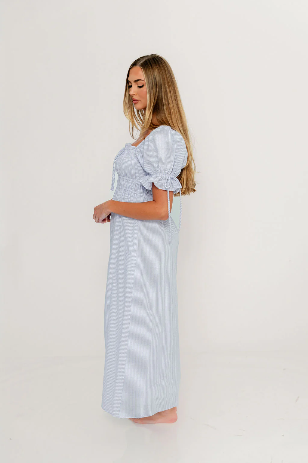 Savanna Steppe 100% Cotton Maxi Dress in Light Blue Stripe - Bump Friendly & Inclusive Sizing - Image 34