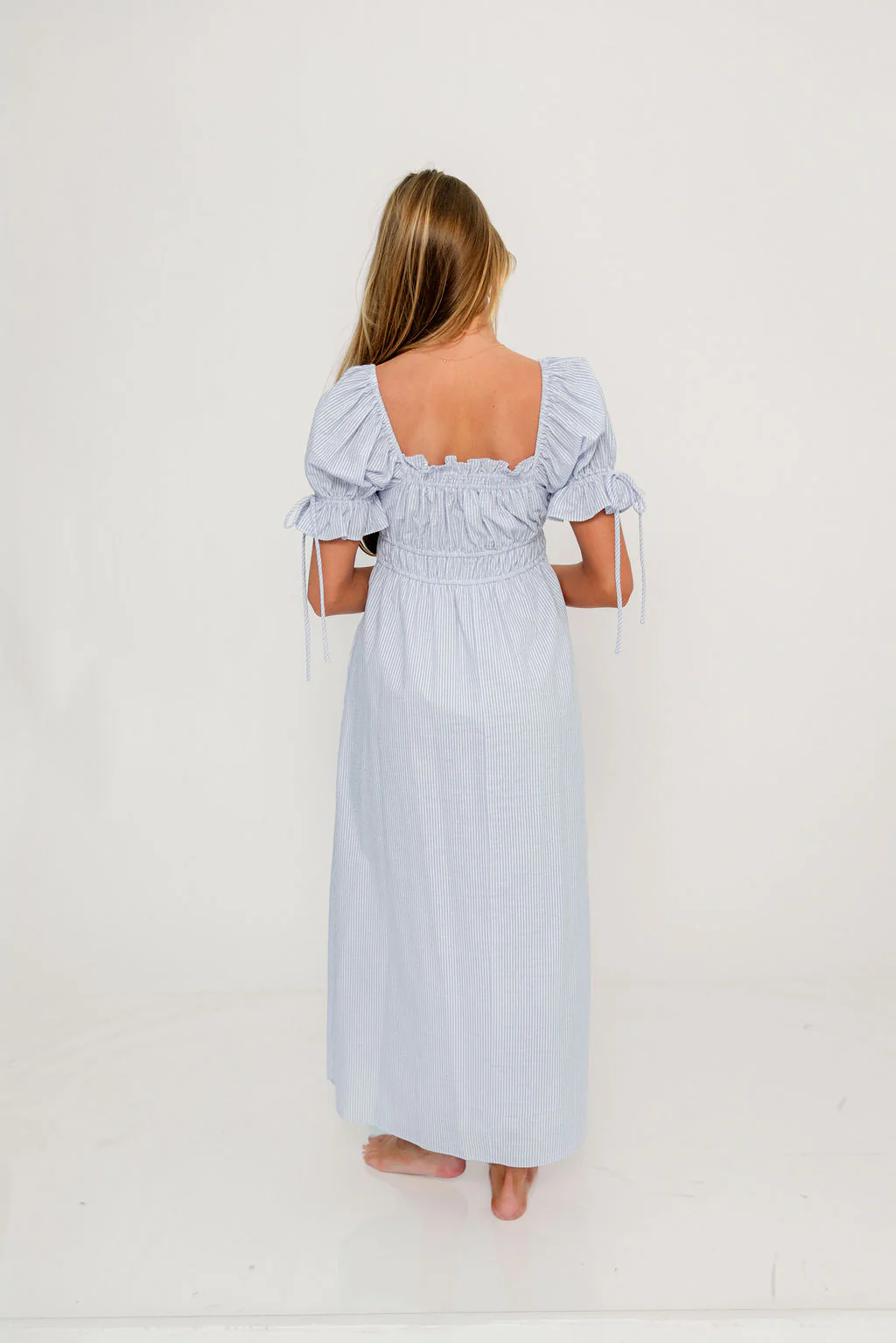 Savanna Steppe 100% Cotton Maxi Dress in Light Blue Stripe - Bump Friendly & Inclusive Sizing - Image 35