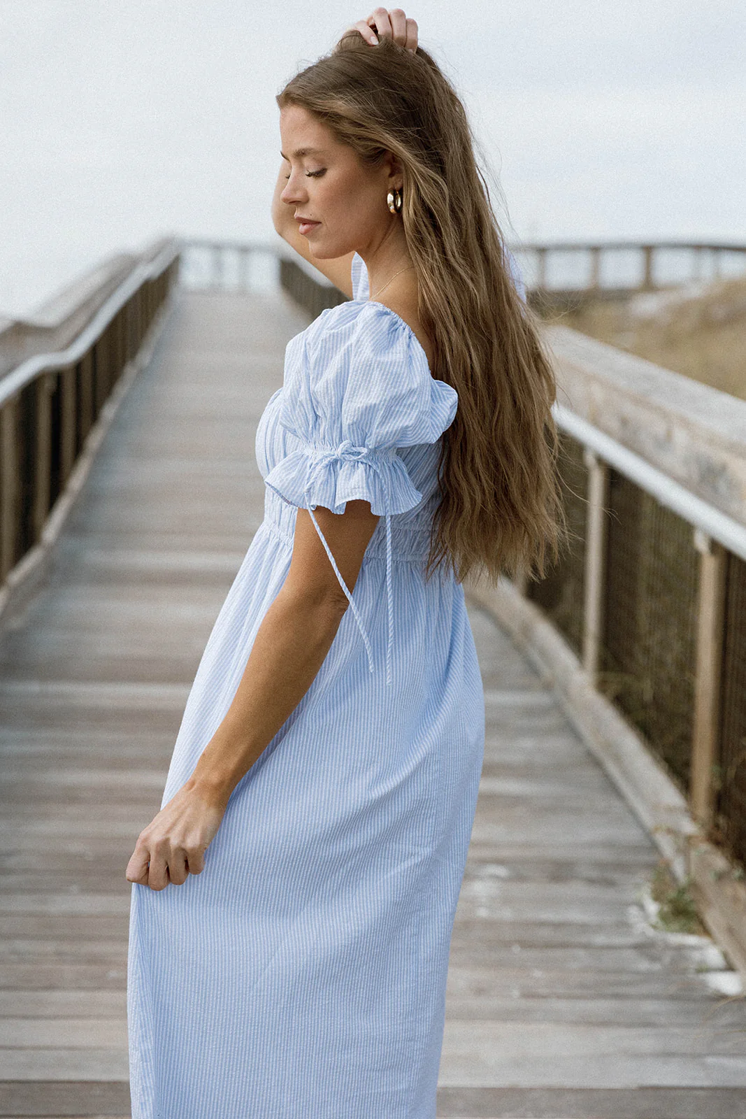 Savanna Steppe 100% Cotton Maxi Dress in Light Blue Stripe - Bump Friendly & Inclusive Sizing - Image 4