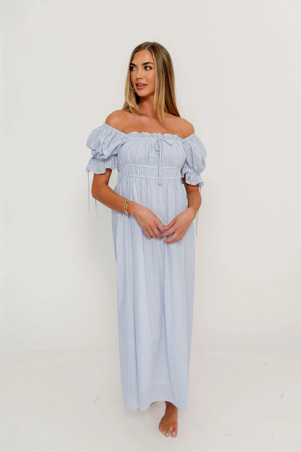 Savanna Steppe 100% Cotton Maxi Dress in Light Blue Stripe - Bump Friendly & Inclusive Sizing - Image 40